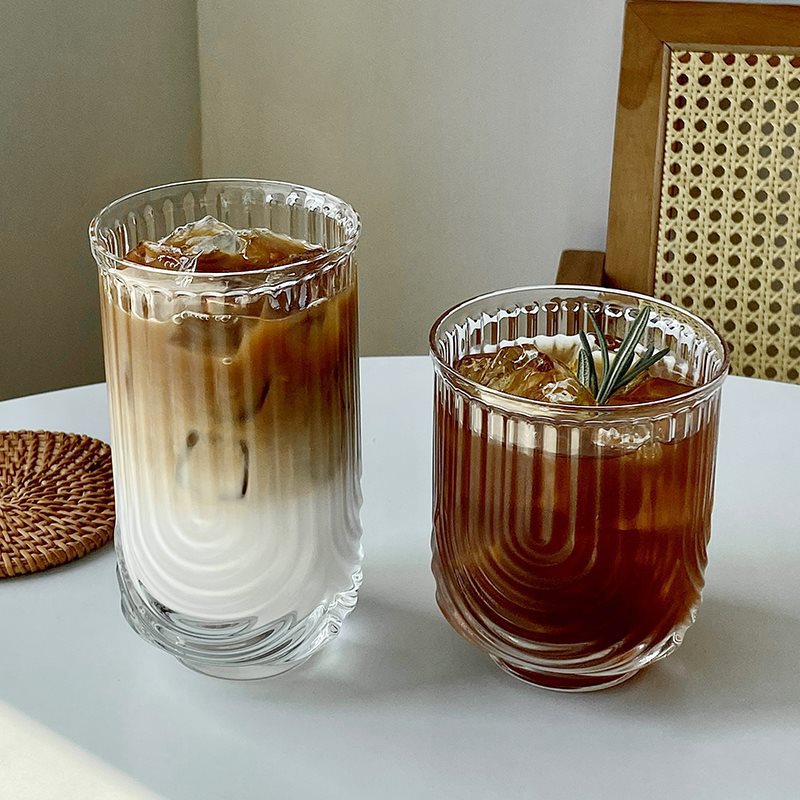 Niche striped U-shaped striped glass cups, ins iced American latte coffee cups, juice cups, beverage cups, cross-border new full figure