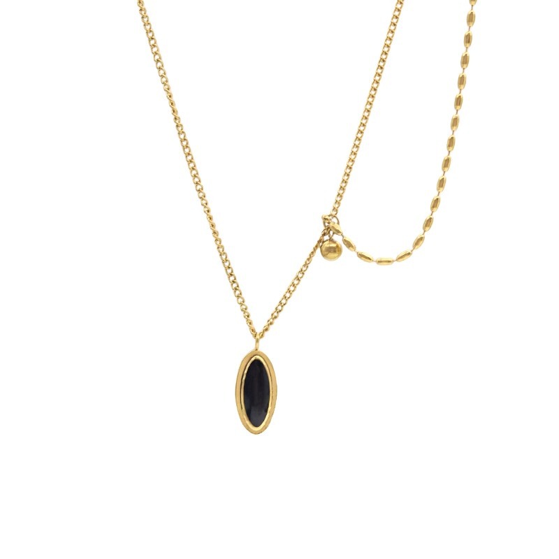 Double-layer French retro oval black necklace with feminine charm and niche design collarbone chain, 2024 new style Item Picture