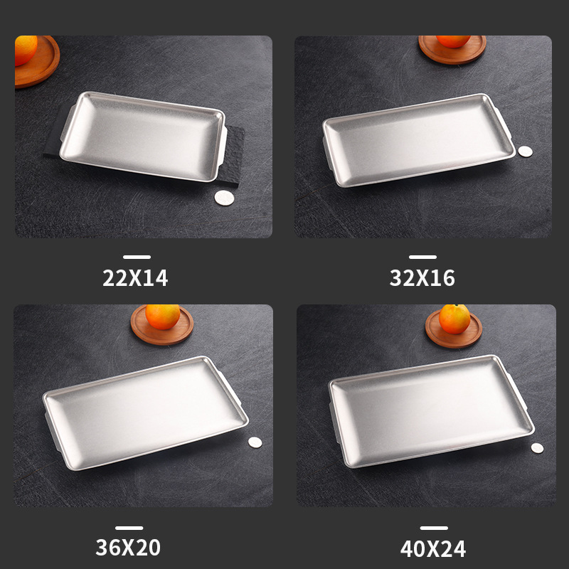 Retro tableware, stainless steel tray, rectangular, aged shallow plate, industrial-style storage plate, barbecue plate, fruit and dessert plate details Picture
