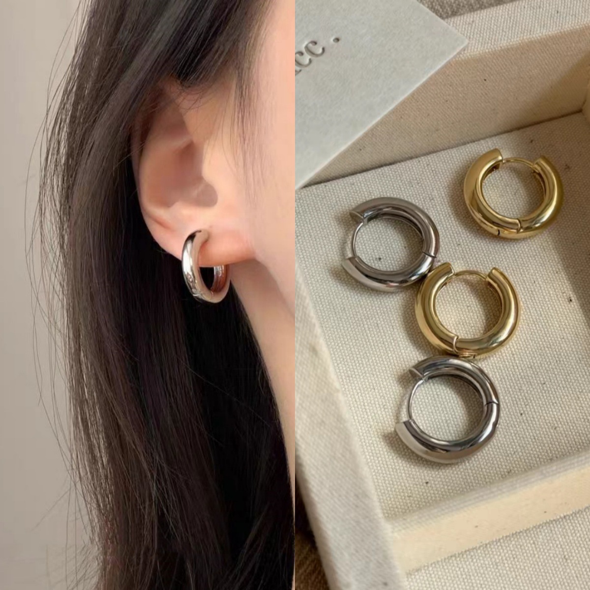 European and American ins simple and versatile ear buckle earrings, cold and fashionable thick ear rings, new couple earrings for women full figure