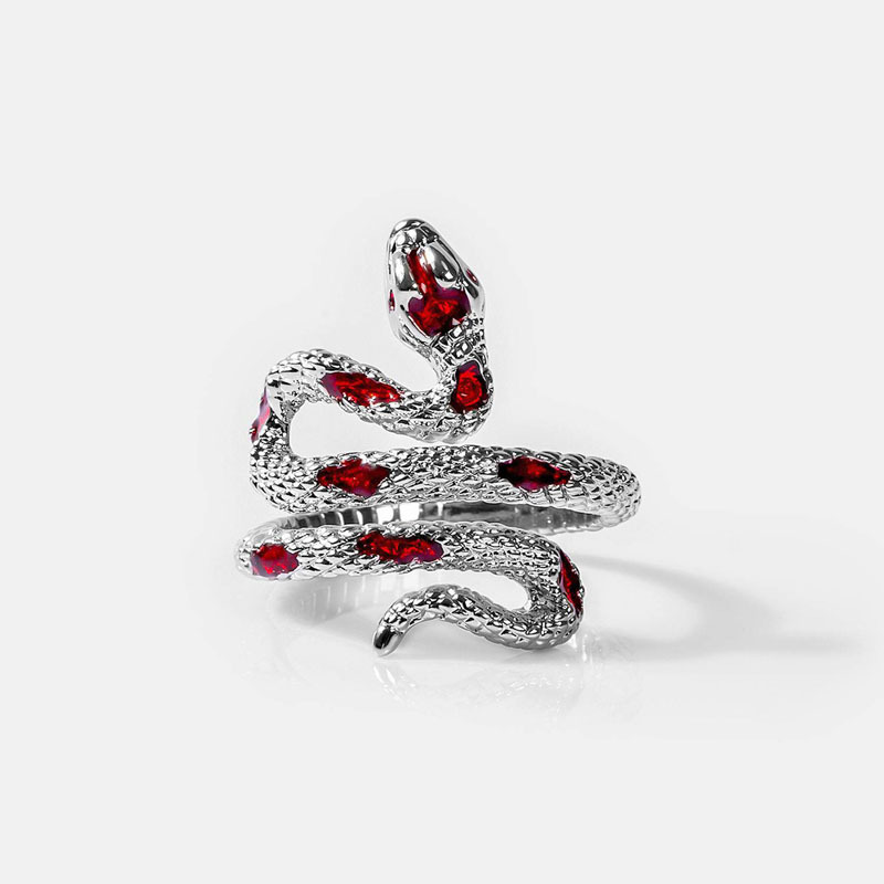 A niche design with a unique texture and snake-shaped opening ring for women on Instagram, featuring a cold style and a fashionable hip-hop ring with red drip glaze full figure