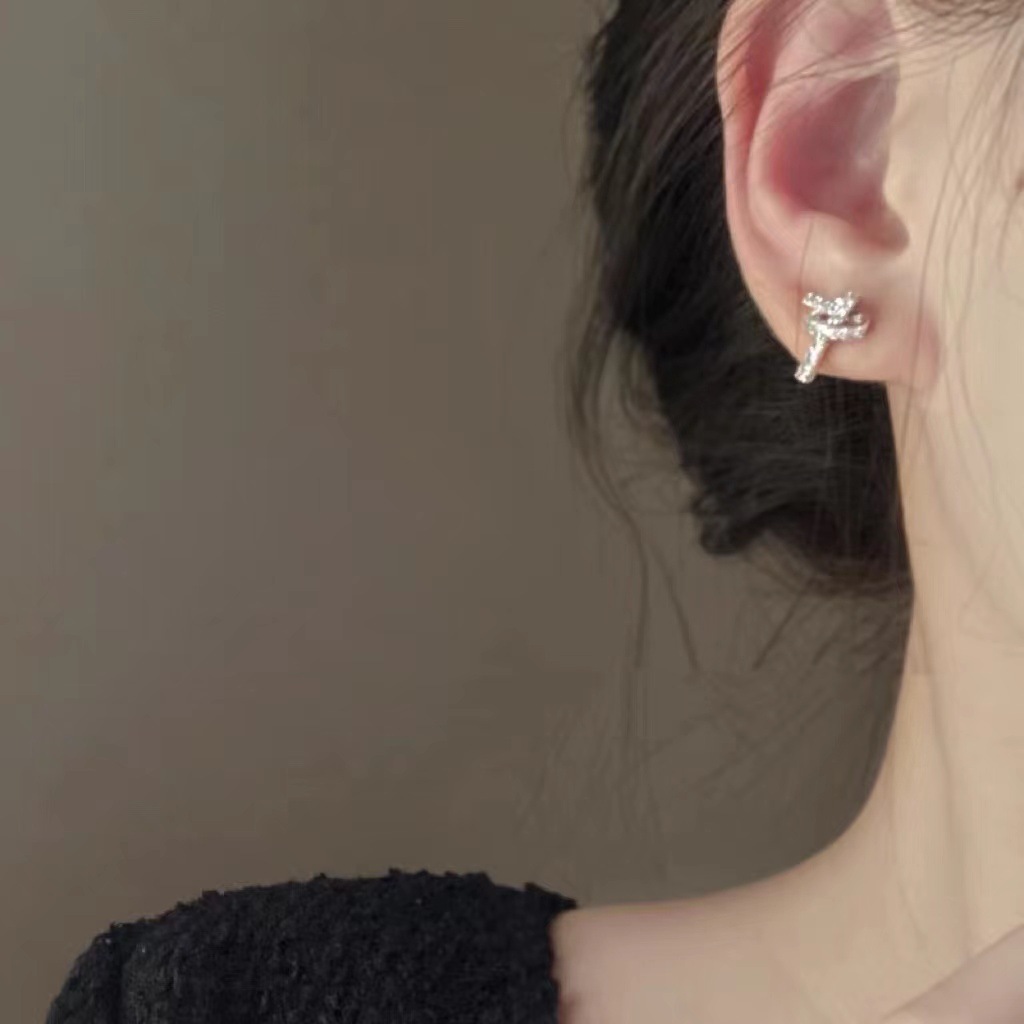 Small and exquisite zircon knotted earrings for women, a new trendy stud in 2025, a high-end and stylish Korean earpiece that has become a social media sensation details Picture
