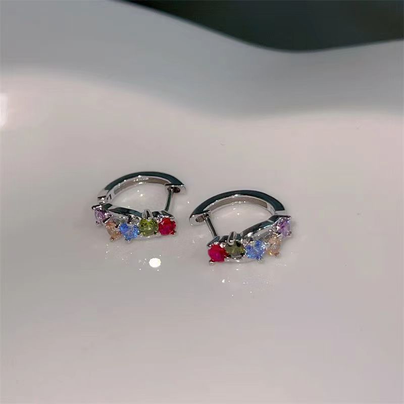 【 Rainbow Bridge 】 Colorful Zircon ear studs with a unique and niche design for women, simple and versatile. New summer ear studs details Picture