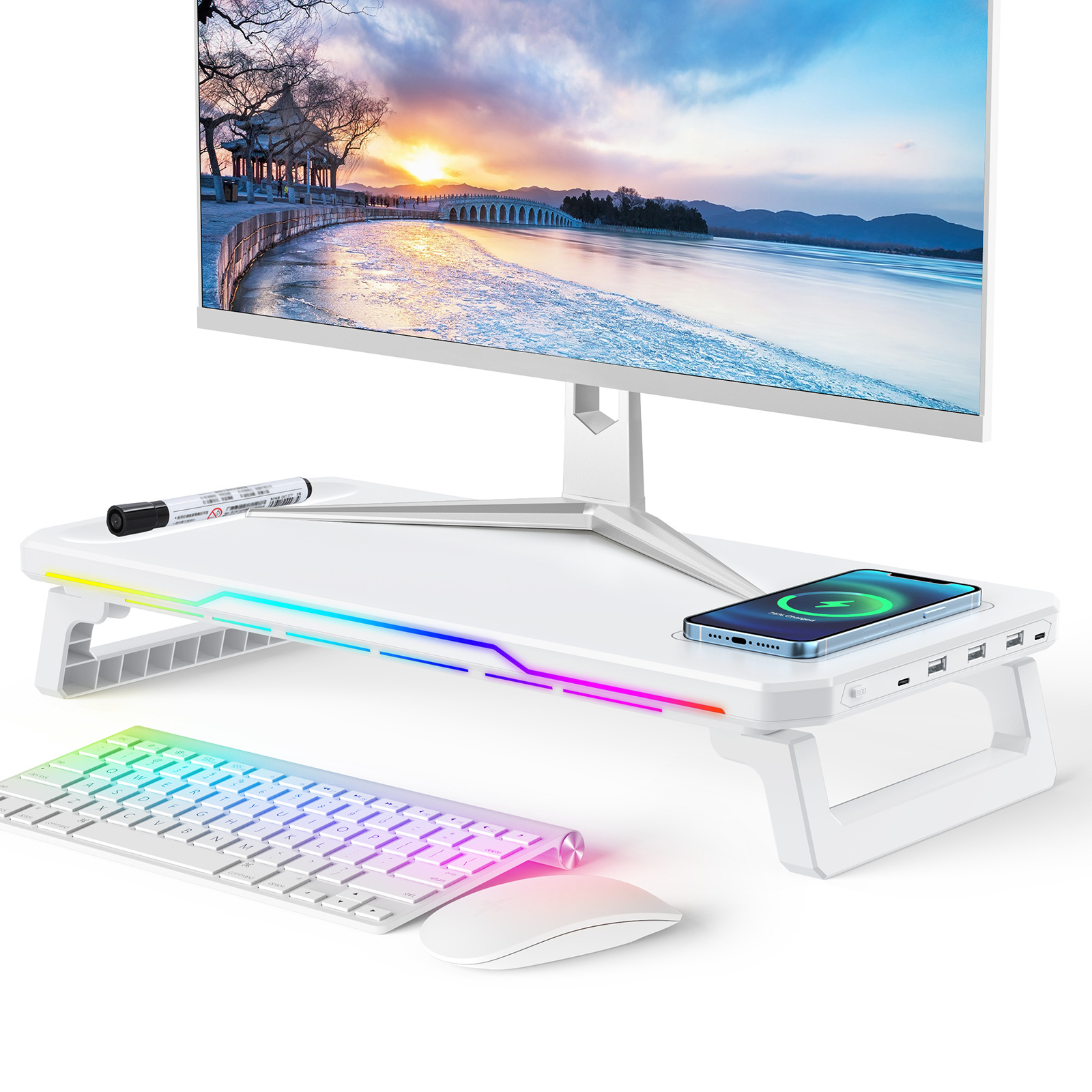 Wireless charging high-performance display stand expansion dock desktop computer stand RGB gaming style charging height-increasing stand Item Picture