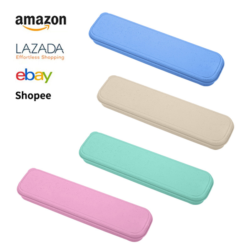 Amazon wheat straw 21cm tableware box, household convenient storage box, tableware spoon and fork portable plastic box wholesale full figure