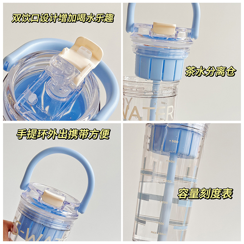 Checkered handle portable straw cup, summer TRitan water cup, high appearance level, heat-resistant plastic cup with scale Application Scenario
