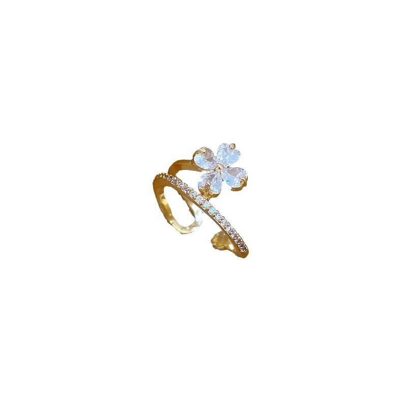 【 Real Gold 】 Lucky flower Full diamond ring with adjustable opening, simple Japanese-style ring couple rings Item Picture