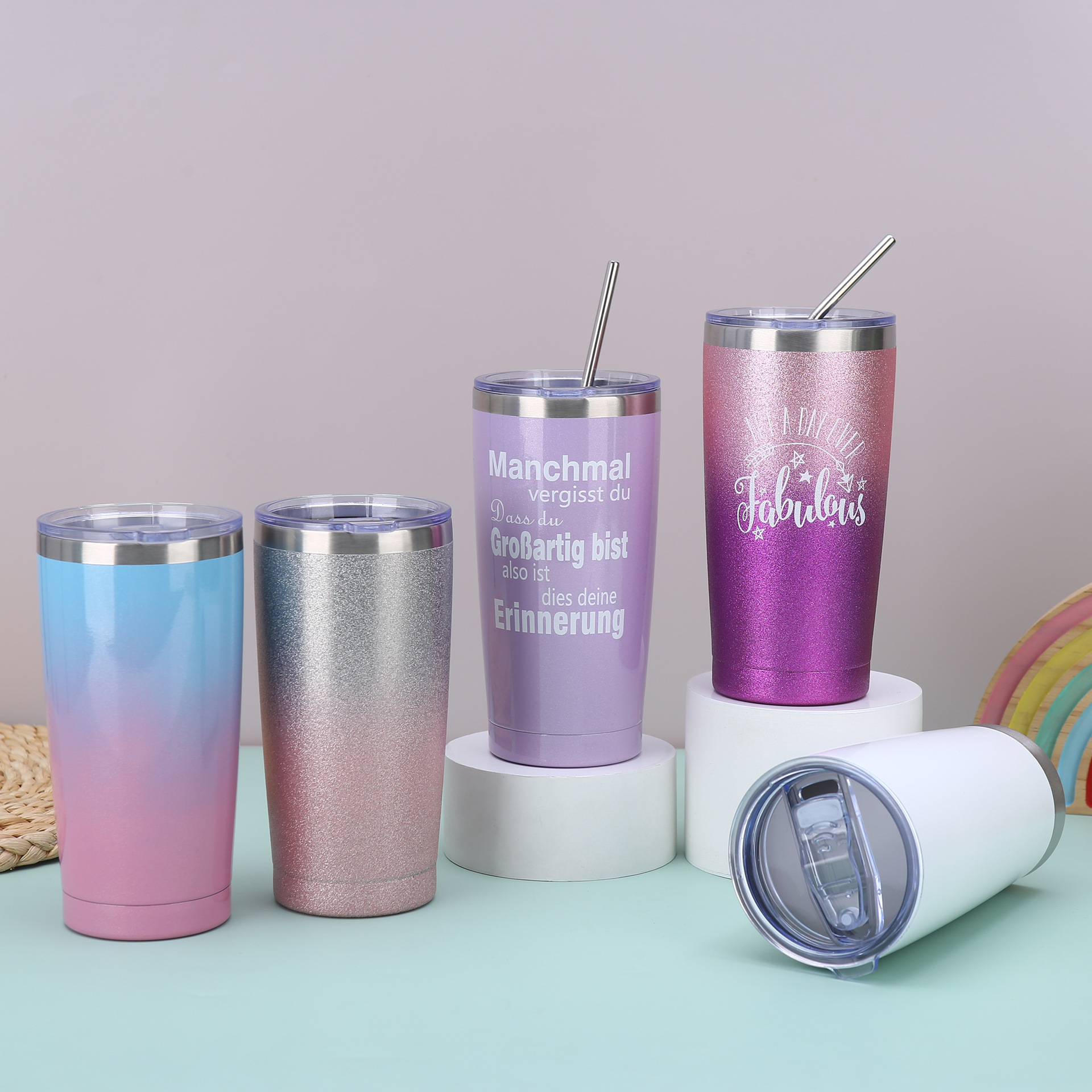 Manufacturer's 20oz stainless steel car cup, double-layer vacuum transparent lid coffee cup, outdoor portable car insulated cup details Picture