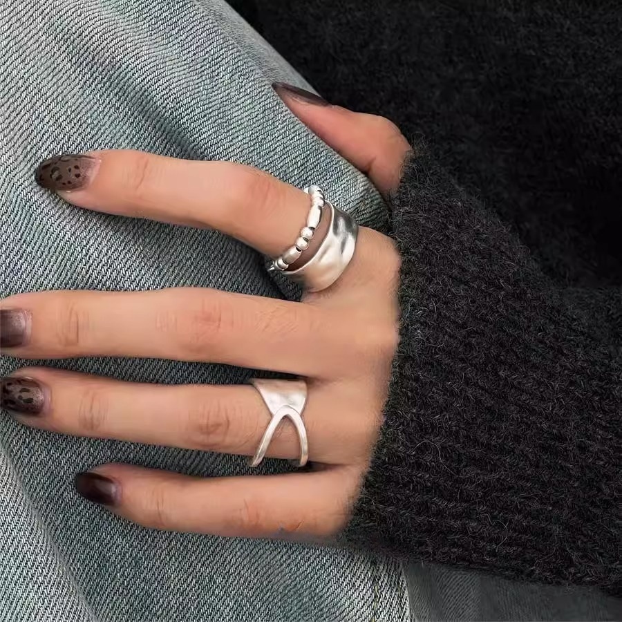 A cool matte wide ring made of 925 sterling silver for women, with a unique and light luxury ins niche design and a high-end open ring details Picture
