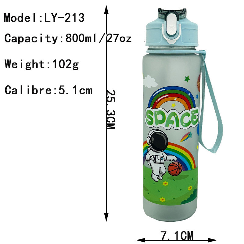 Summer cartoon astronaut frosted water cup, bouncing lid straw cup, portable handle, PC plastic cup, astronaut water bottle Item Picture