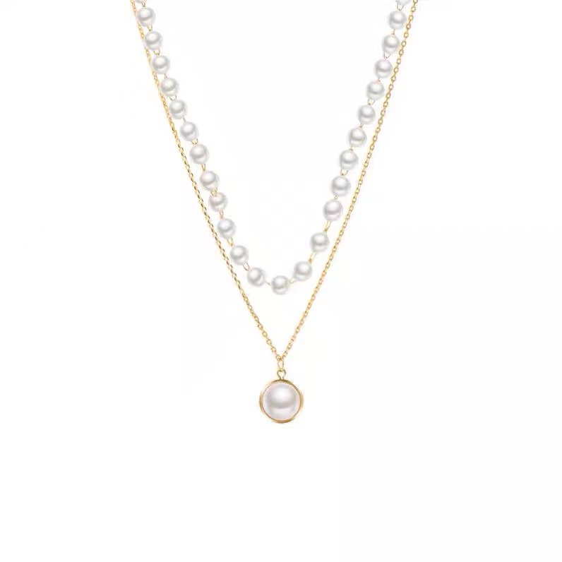 Double-layer pearl necklace with a unique design sense for women, a trendy 2023 new style that doesn't fade, a Korean style collarbone chain Item Picture
