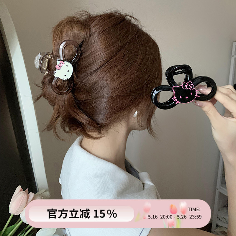 Cartoon hellokitty grappling clip, female double-sided five-pointed star shark clip, cute and girlish, back head updo hair clip details Picture