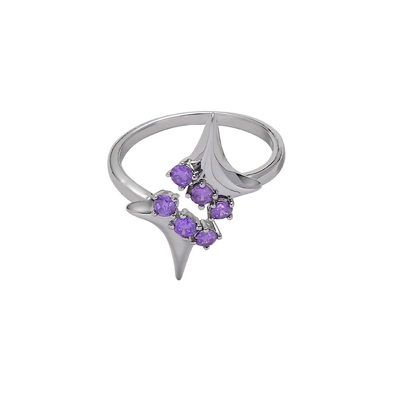 Purple star irregular symmetrical zircon ring for women, isn, niche, light luxury, high-end, cold style, open adjustment Item Picture