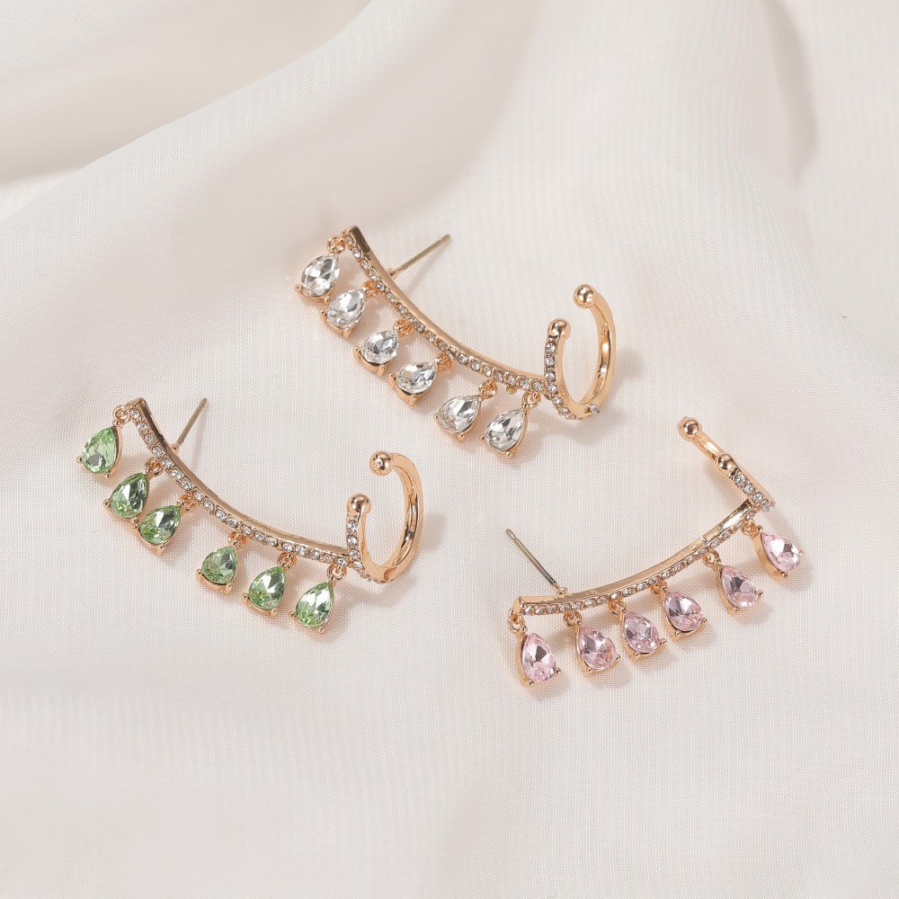 New Korean earrings with water drop tassels, women's forest-style zircon ear clips and stud earrings, integrated European and American cross-border accessories Application Scenario