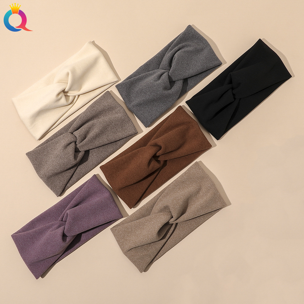 Qiyue Korean-style solid-color cashmere hair band, simple, elegant, fashionable and versatile for women. Wholesale of knot-tied hair bands and hair accessories details Picture