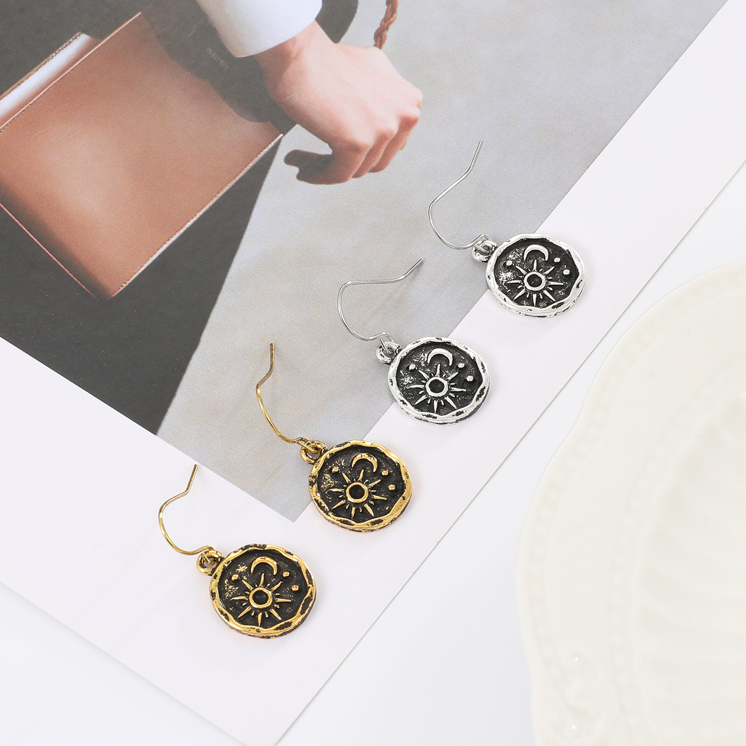 Cross-border European and American sun and moon earrings for women, Bohemian ethnic style metal geometric sun and moon earrings, retro earrings Application Scenario