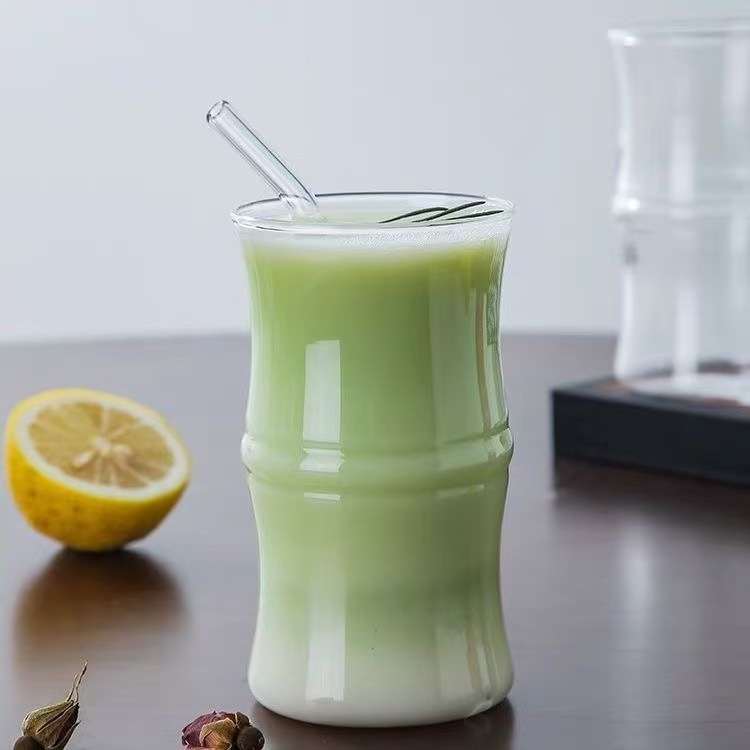 High boron cup, simple office home bamboo joint cup, drinking cup, coffee cup, transparent glass, milk juice, printed logo full figure