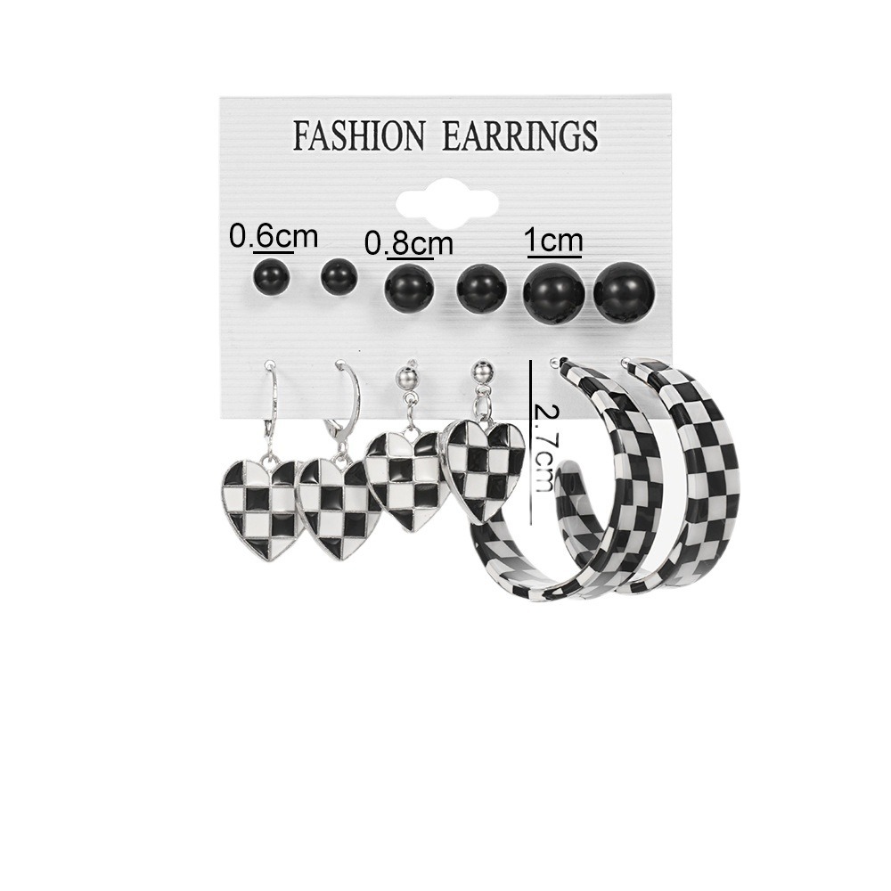 Niche design sense oil drip diamond-encrusted checkered card earrings, retro earrings, elegant and high-end, versatile earrings wholesale Item Picture
