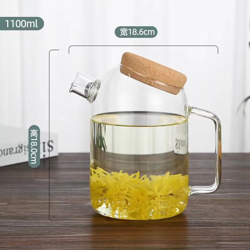 Nordic high-temperature resistant high borosilicate glass boiling water teapot, cute household flower and fruit teapot, large capacity, simple tea set Specification drawing