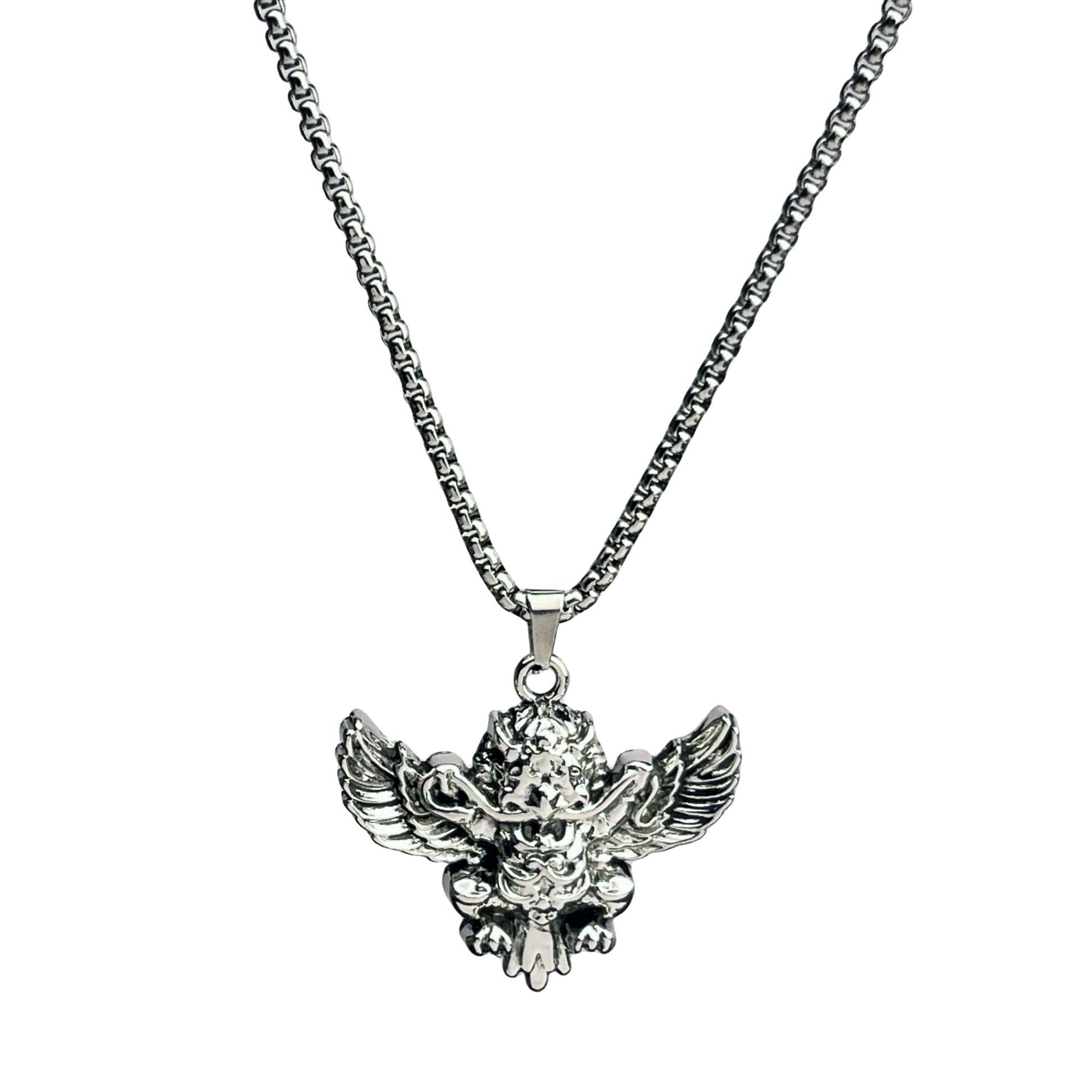 New retro auspicious beast golden-winged Great Peng titanium steel necklace, niche hip-hop alloy Great Peng Spreading wings pendant wholesale Item Picture