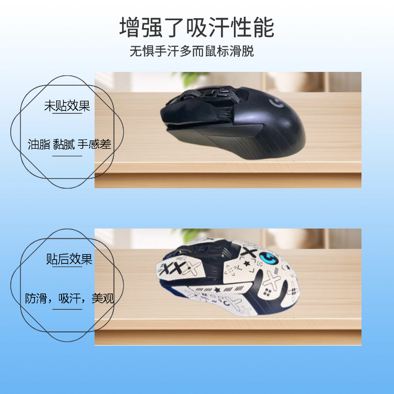 G903 Mouse Anti-slip Sticker, G900 All-Inclusive skin-friendly sweat-proof side Protection Film, Personalized printed mouse sticker Application Scenario