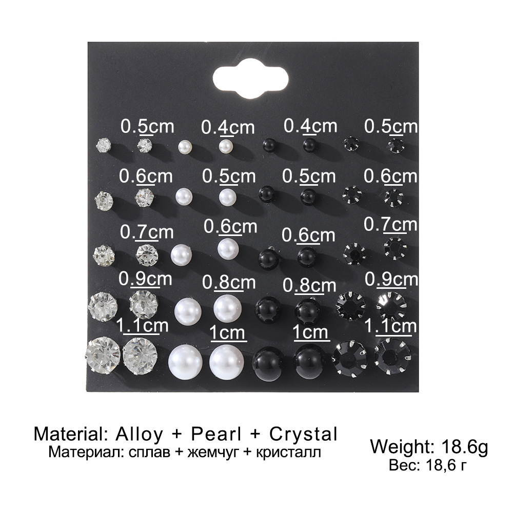 Cross-border 20-pair sets of stud earrings from Europe and America are fashionable for commuting. Large and small pearl and diamond-encrusted stud earrings are popular for wholesale details Picture