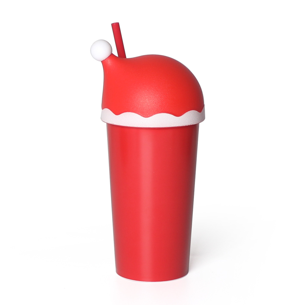 Factory direct sales of pp single-layer Christmas arch lid plastic cups, creative large-capacity Christmas hat lid straw cups Item Picture