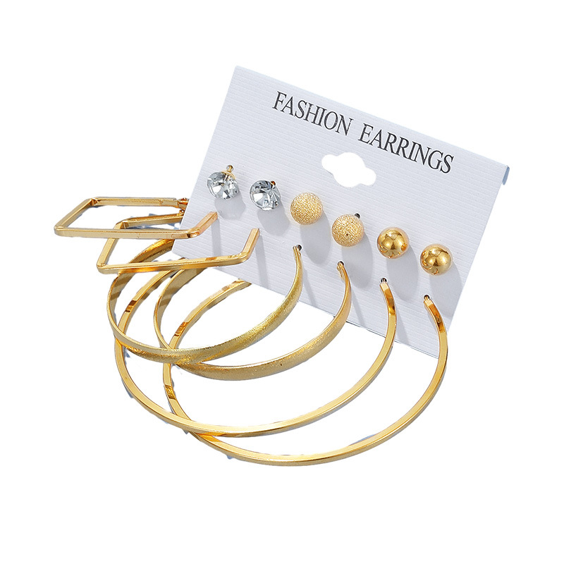 European and American cross-border rock exaggerated metal ear ring 6-piece set, ear stud set, crystal earring combination for women wholesale Item Picture