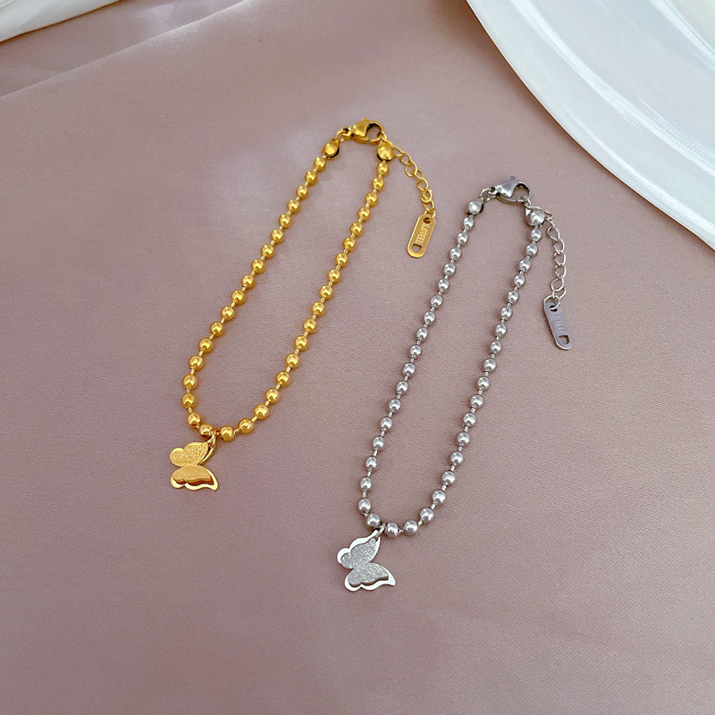 【 All-titanium Steel 】 Dongdaemun's unique and elegant butterfly fresh round bead bracelet, a retro best friend of a female Internet celebrity Specification drawing