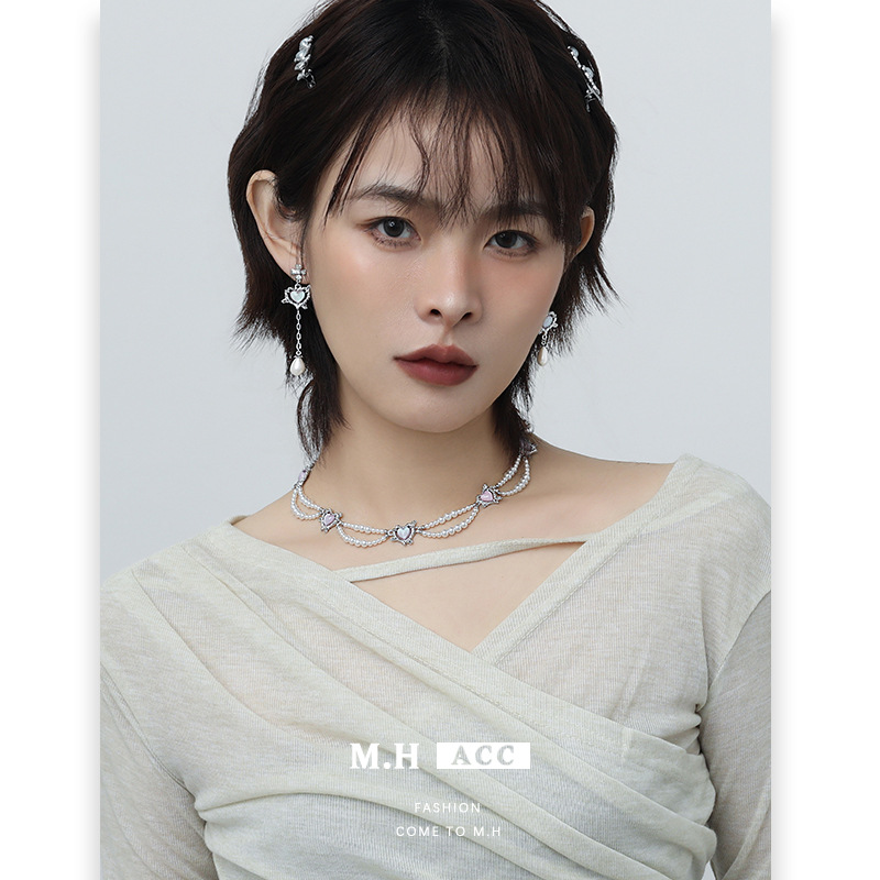 2024 New stylish and versatile purple heart-shaped necklace, ins high-end, original and niche neck collarbone chain wholesale full figure