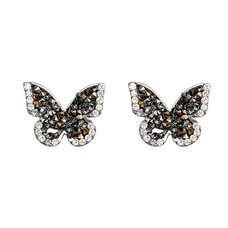 S925 Silver Needle Light Luxury Full diamond butterfly Zircon earrings, cold style, high-end design, simple and versatile stud earrings Item Picture