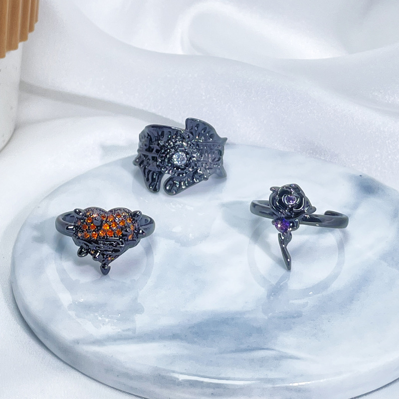Dark personality, retro and simple open ring, women's fashion, versatile, niche design, high-end, cold style index finger ring details Picture