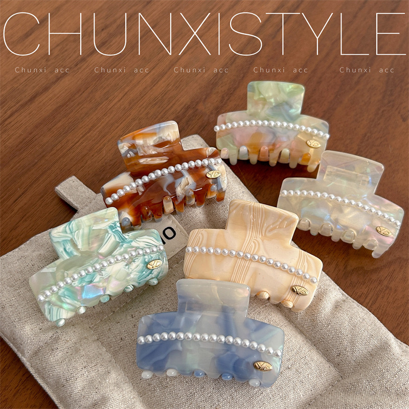 Korean acetate hair accessories, simple and elegant Korean-style updo hair clips, medium-sized hair clips, pearl hair clip accessories details Picture