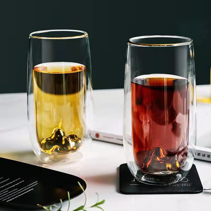 Tea ceremony cup, transparent double-layer heat-insulating glass cup, flower brewing cup, green tea cup, special drinking cup for men and women, office and household use full figure