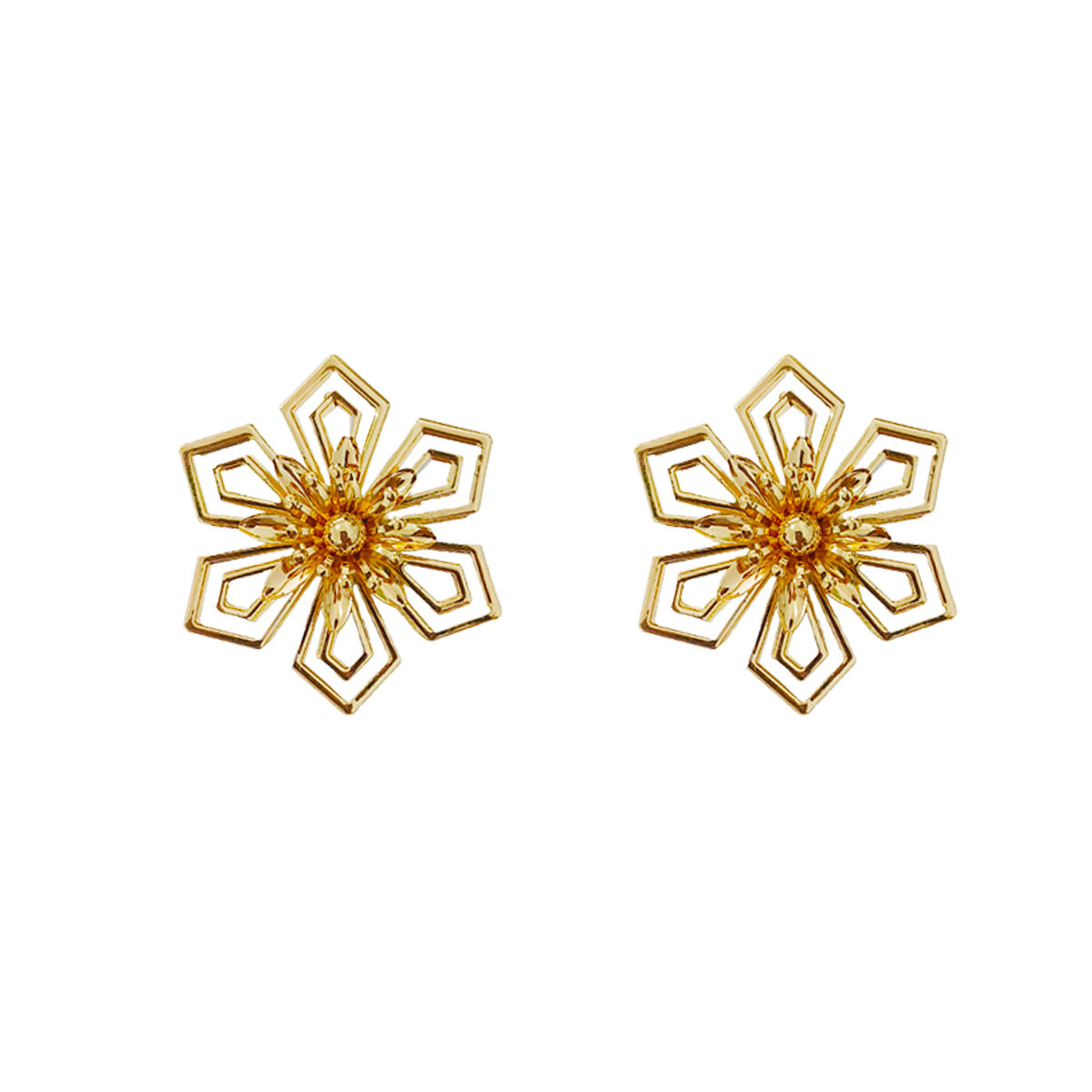 European and American cross-border supply, fashionable and individual, exaggerated hollowed-out flower earrings, women's niche design sense ear studs, elegant earrings Item Picture