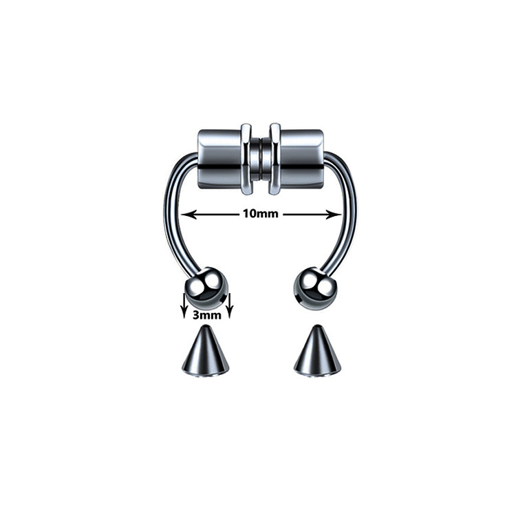 Cross-border new product: Stainless steel magnetic artificial nose ring, non-perforated nose band ring, horseshoe ring, body piercing accessory Specification drawing