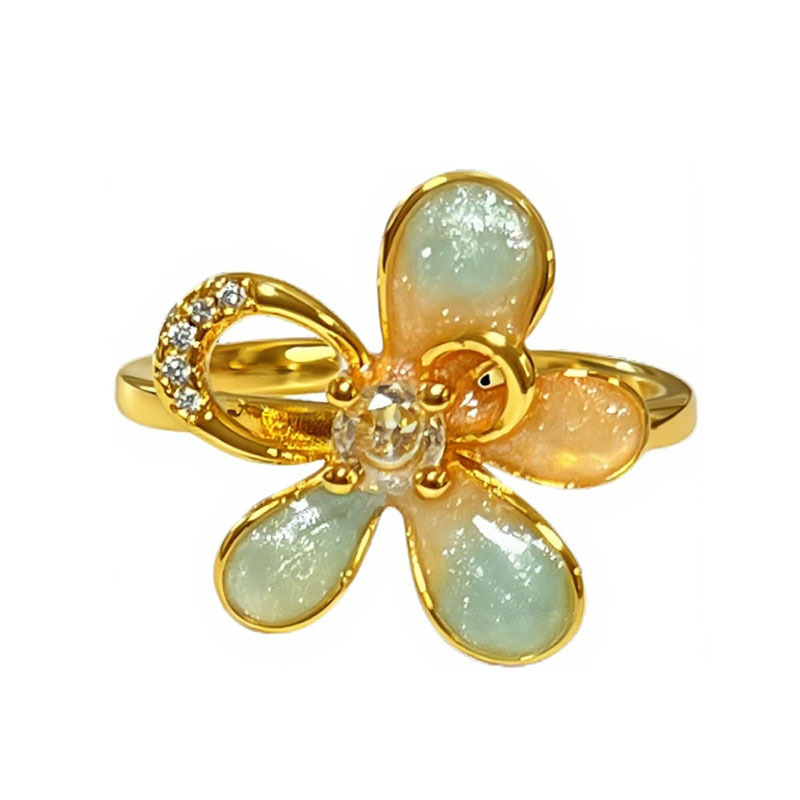 A trendy vacation-themed three-dimensional flower-patterned, sweet and cool retro accessory with a unique, simple and niche design sense, a creative ring Item Picture
