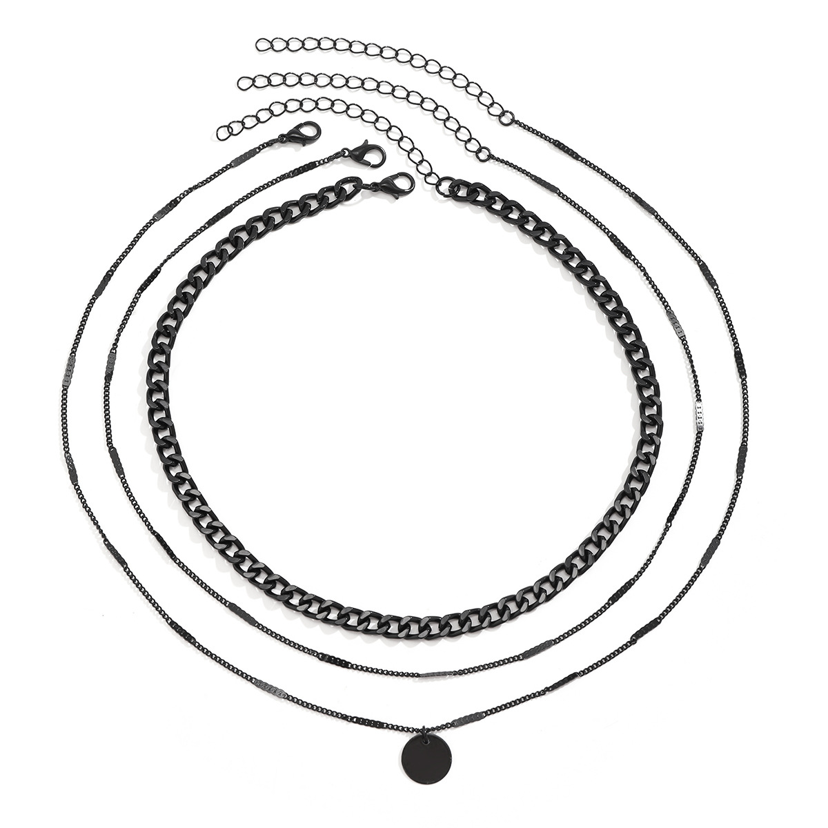 European and American cross-border jewelry multi-layer chain cold style necklace, simple imitation pearl geometric round piece sweet and cool necklace Item Picture