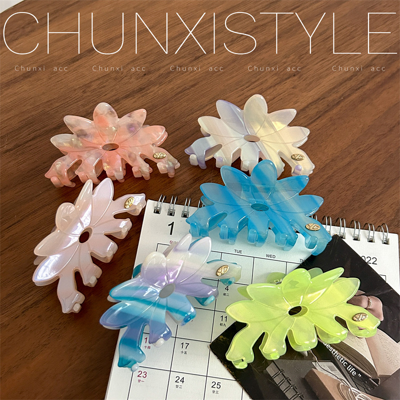 YD's new large acetate flower hair clip, Korean version, color back head updo, shark clip, fresh and cute, cross-border grabber Specification drawing