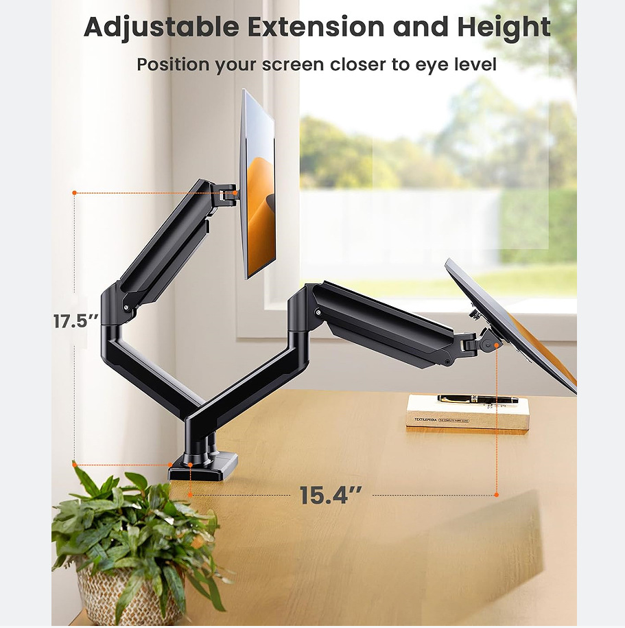 The 32-inch adjustable dual-screen monitor stand features a 360° rotatable screen, suitable for home offices details Picture