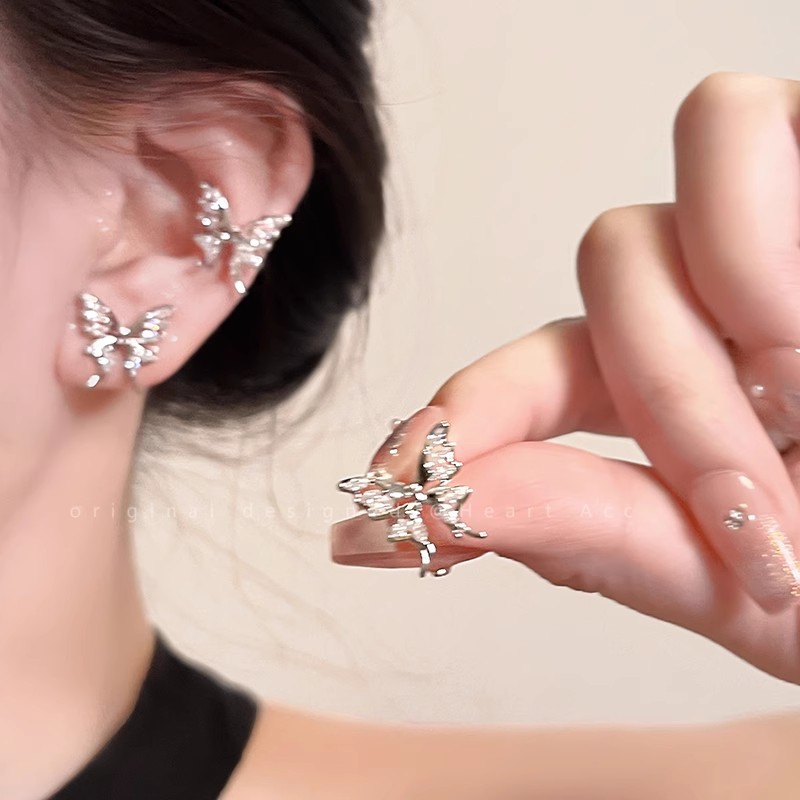 Hollowed-out butterfly zircon earrings, women's micro-inlaid, high-end and simple stud earrings, 2025 new unique and popular earrings full figure