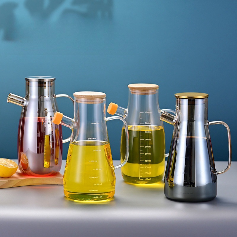 Large-capacity, high-borosilicate high-temperature resistant transparent glass oil pot with scale, seasoning pot, soy sauce, vinegar and sesame oil leak-proof oil pot full figure