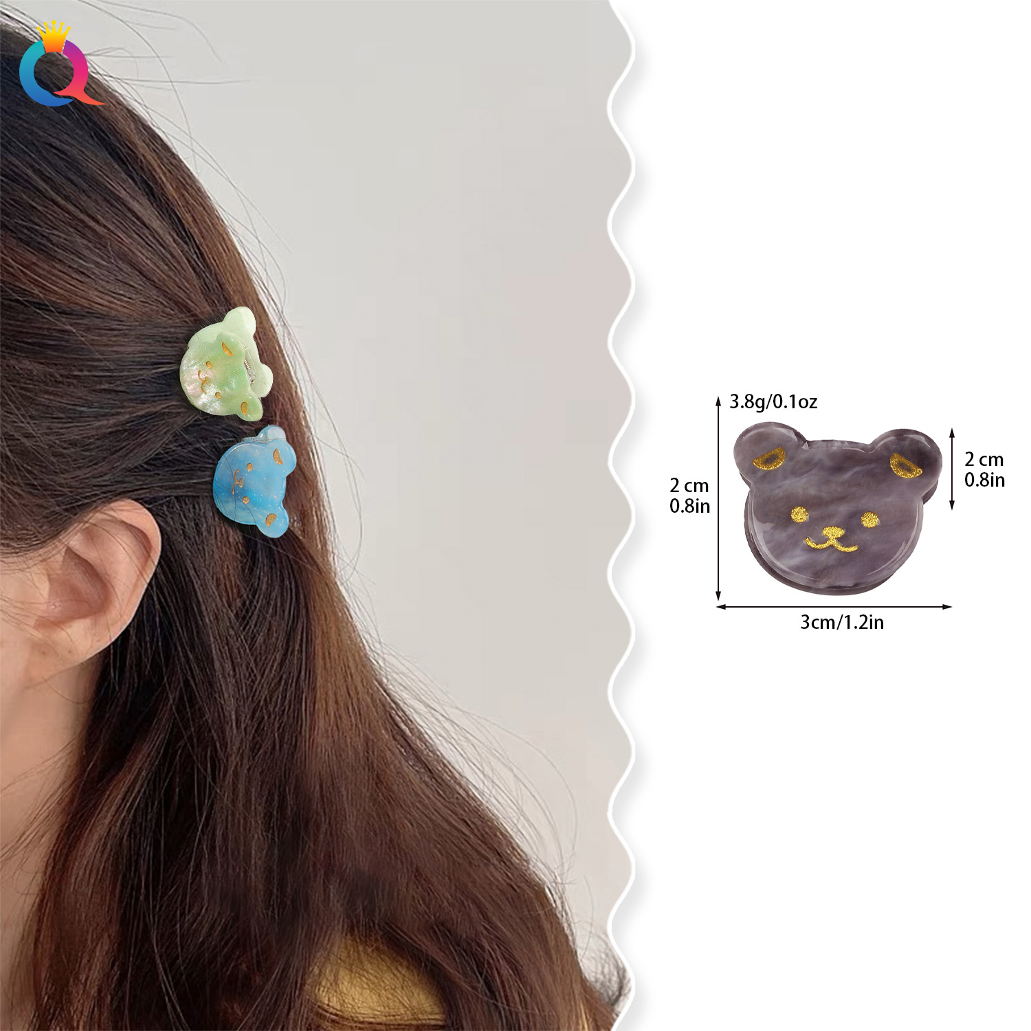 Qiyue Cross-border Acetic Acid Bear Hair Clips, cute cartoon Little claw clips for girls, broken hair bangs clips, hair clips and hair accessories wholesale details Picture