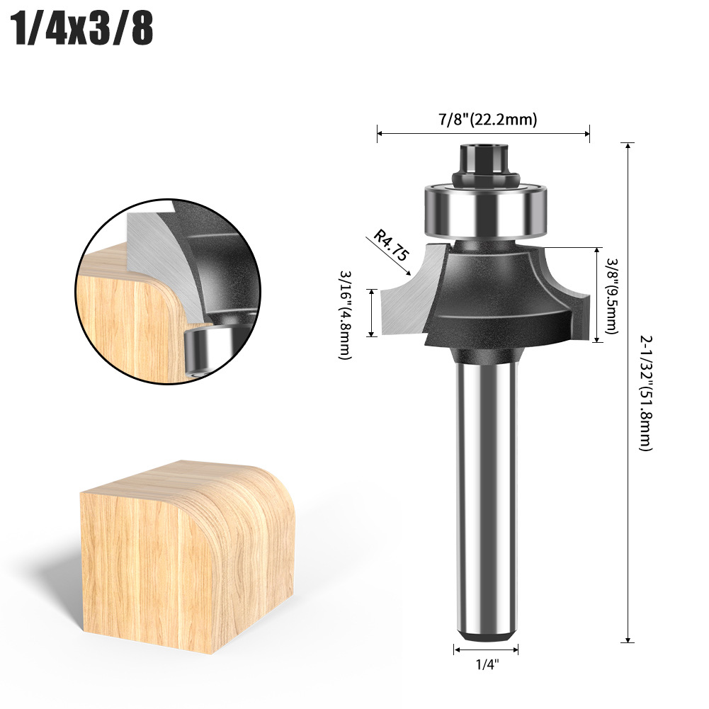 6-handle 5-piece set of tungsten steel alloy woodworking milling cutter, R chamfering and trimming machine, slotting and engraving machine blade undefined