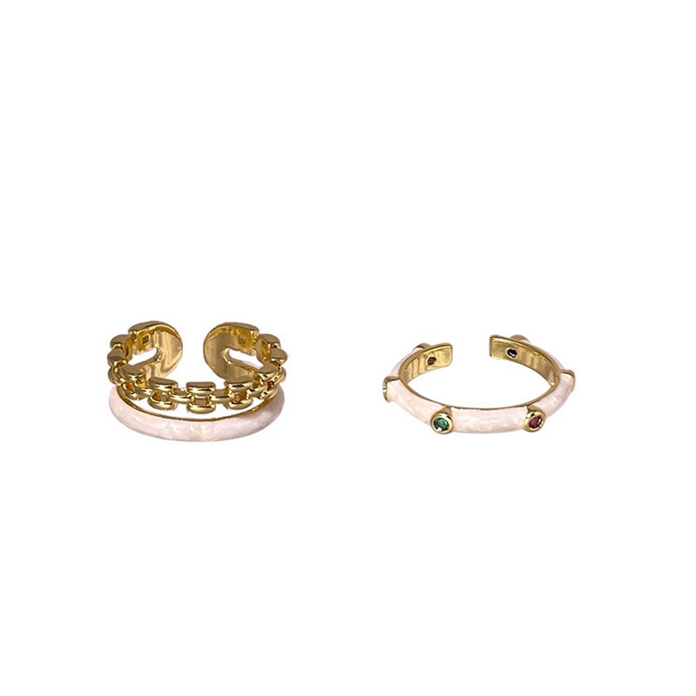 Korean double-layer glazed heart-shaped zircon ring, a rare and high-end gold opening adjustable index finger ring in an ins style for women Item Picture