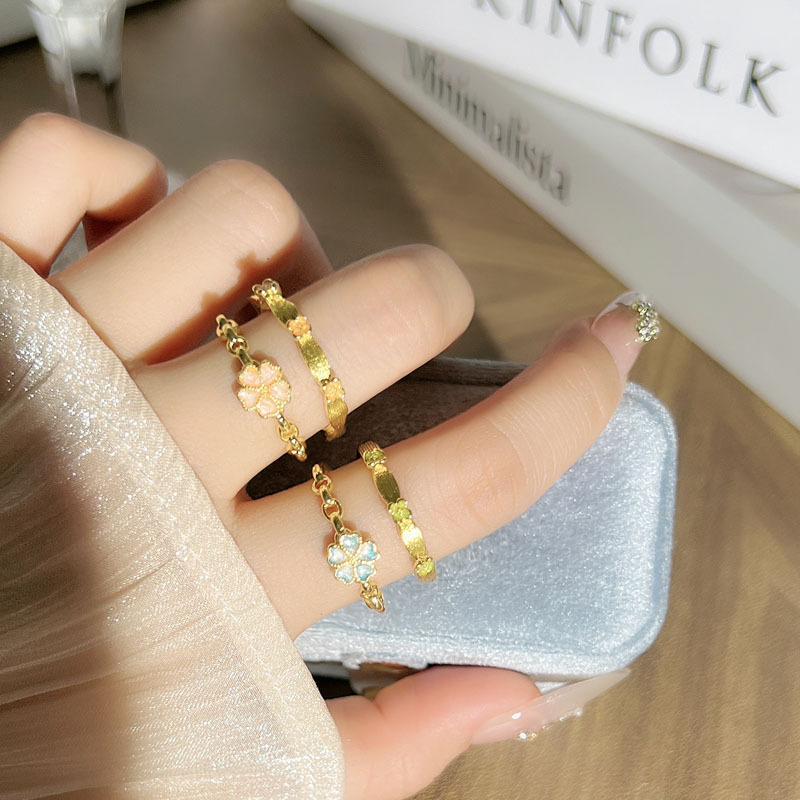 Fashionable court-style peach blossom open ring, sweet and cool for women, simple brushed flowers, light luxury and high-end feel, best friend ring trend Specification drawing