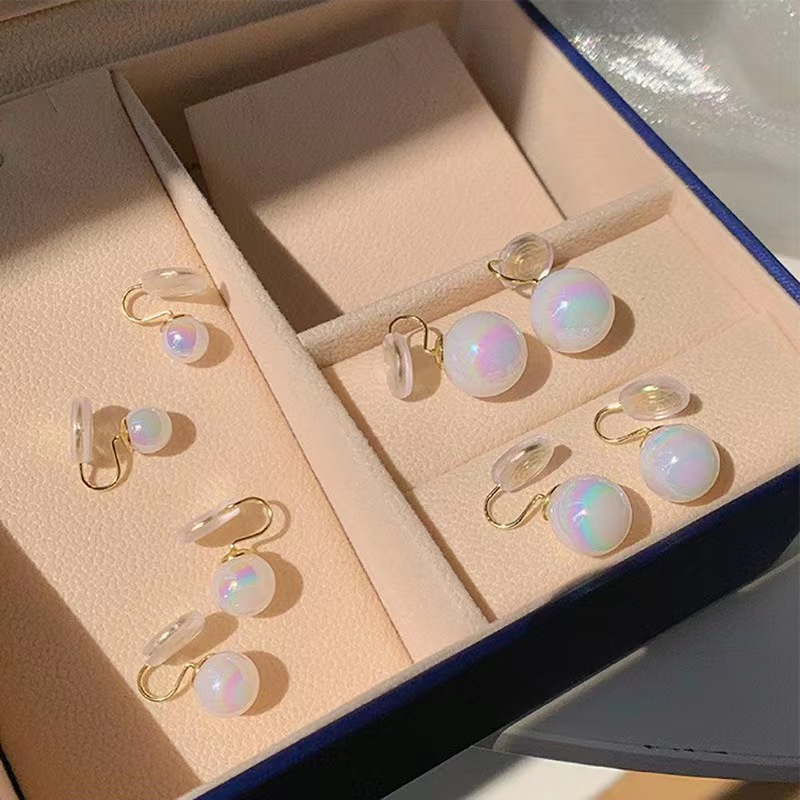 Mermaid Princess Pearl Elegance Ear clips, no ear holes, high-end, simple, trendy girl's niche design earrings Specification drawing