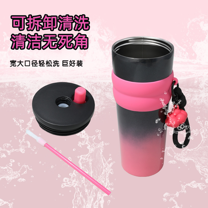 Household straw ice cup, large-capacity 316 stainless steel insulated cup, high appearance level, fun cup, water cup with handle rope Specification drawing