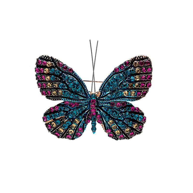 European and American court-style retro oil drip enamel inlaid with colorful diamonds alloy butterfly brooch, insect and animal brooch, brooch for export Item Picture