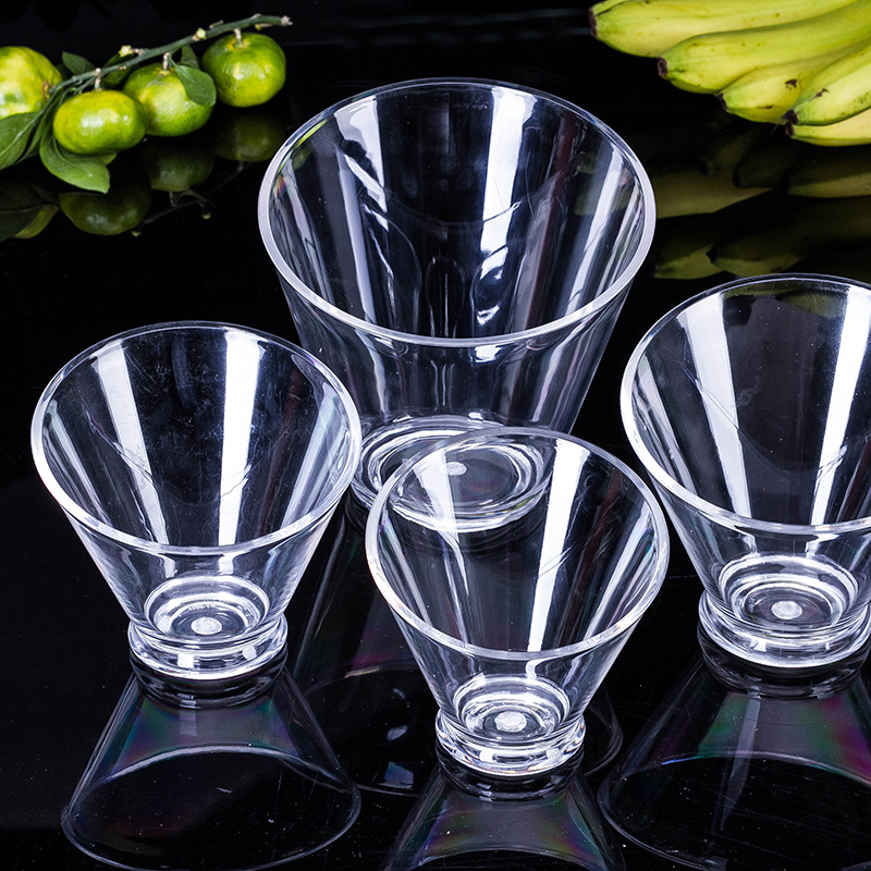 Transparent vegetable and fruit salad bowl, plastic round acrylic restaurant tea bowl, durable salad basin, slanted bowl Specification drawing